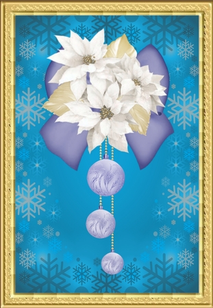 White Poinsettia Lilac Bauble and Bow Vignette by Deloraine Neubauer