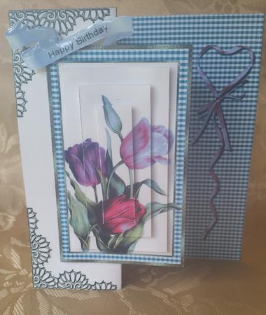 Blue Tulip Pyramid Foldback Card by Deloraine Neubauer