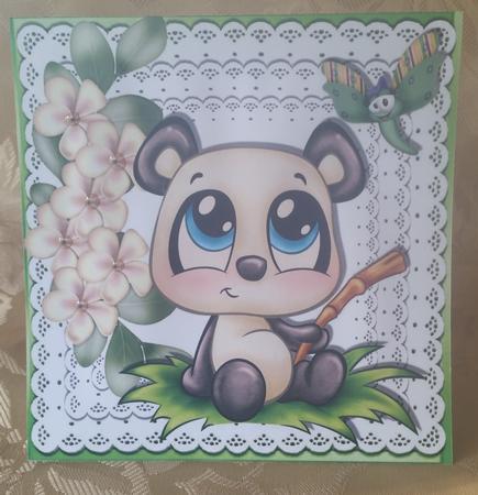 Cute Panda, Little Dragonfly Flowers, and Toppers 8x8 by Deloraine Neubauer