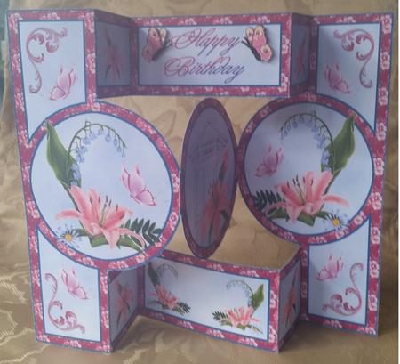 Gazebo and Pink Lilies Shutter Card by Deloraine Neubauer