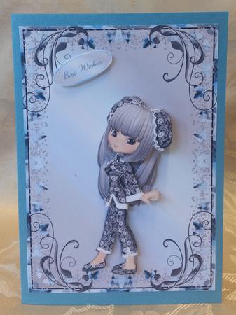 Cute Oriental Girl Quick Card Front with Decoupage by Deloraine Neubauer
