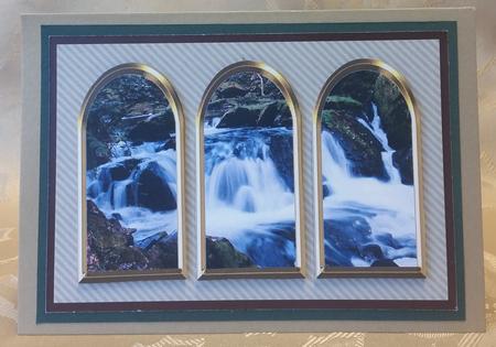 Three Arches Card - Beautiful Waterfall -grey Stripes by Deloraine Neubauer