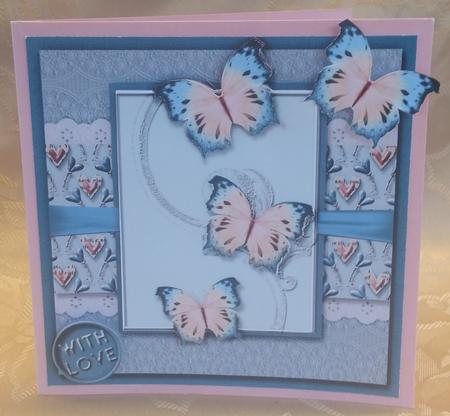 Cardtopper in Love with Butterflies Blue 273 by Deloraine Neubauer