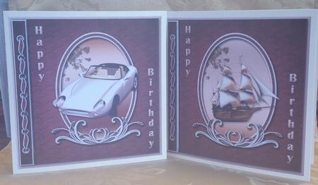 Two Male Card Fronts/toppers Ship and Car by Deloraine Neubauer