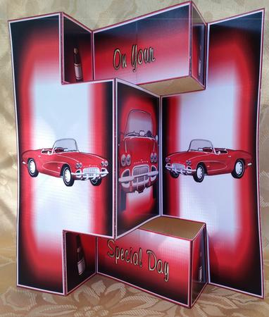Red Corvette Tri Fold Step Shutter Card by Deloraine Neubauer