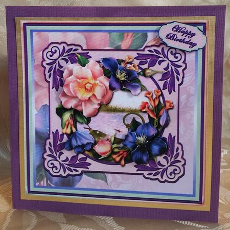 Pink and Purple Summer Blooms Card Front by Deloraine Neubauer
