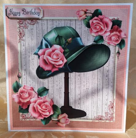 Beautiful Green Hat with Roses 8x8 by Deloraine Neubauer