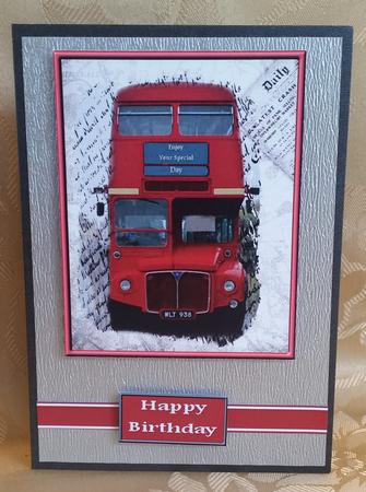 Red Bus Topper by Deloraine Neubauer