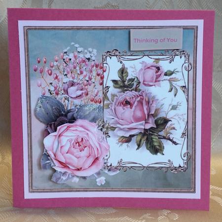 Vintage Pink Rose 7x7 Card and Decoupage by Deloraine Neubauer