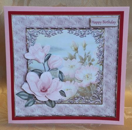 Pink Magnolias 7x7 Card with Decoupage by Deloraine Neubauer