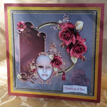 The Pink Mask 7x7 Card with Decoupage by Deloraine Neubauer