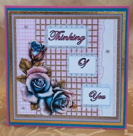 Pretty Roses and Gold Lattice & Lace- Thinking of You by Deloraine Neubauer