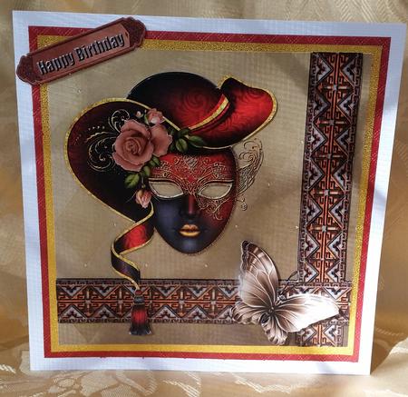 Masquerade Cardfront with Decoupage by Deloraine Neubauer