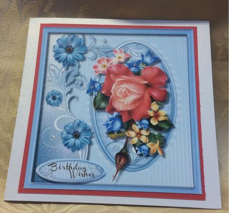 Lovely Rosy Posy Roses in a Blue Frame by Deloraine Neubauer