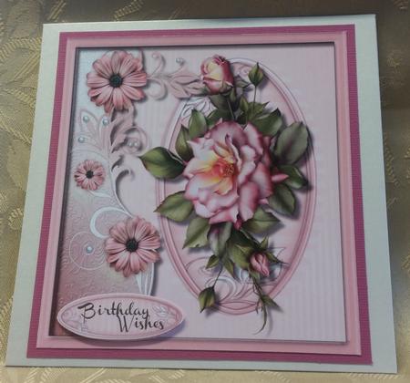 B9irthday Wishes with Pink Rose  by Deloraine Neubauer