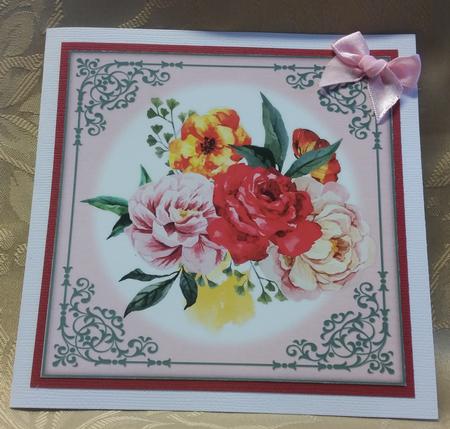 Hand Painted Floral Roses 8x8 Card Front & Embellishments by Deloraine Neubauer