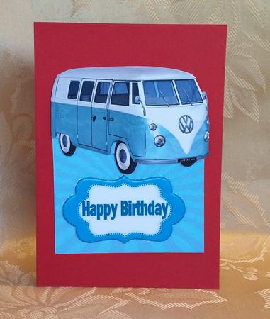 Blue Split Screen Campervan Over the Edge Card by Deloraine Neubauer
