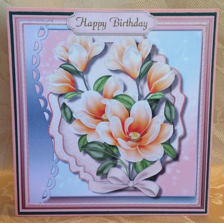 Beautiful Apricot Magnolias on a Ornate Plaque  by Deloraine Neubauer