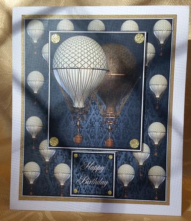 Steampunk Style Balloons in Blue Card Front by Deloraine Neubauer
