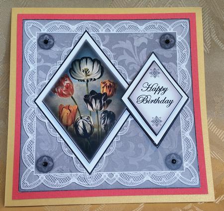 Black Tulips Happy Birthday 7in Double Diamond Topper by Deloraine Neubauer