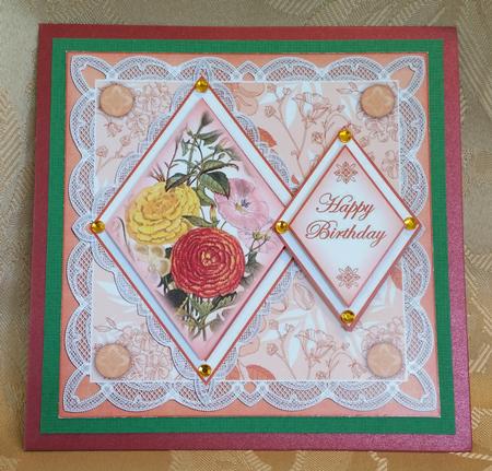 Orange Bouquet Happy Birthday 7in Double Diamond Topper by Deloraine Neubauer