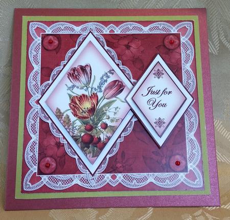 Red Tulips Just for You 7in Double Diamond Topper by Deloraine Neubauer