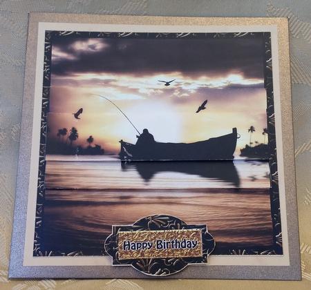 Sunset Canoe Fishing Gold 6x6 by Deloraine Neubauer