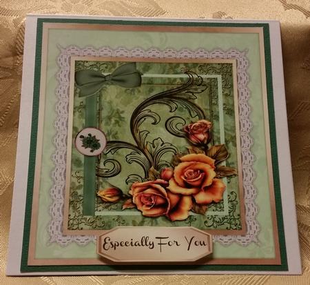Beautiful Golden Roses on Lace  by Deloraine Neubauer