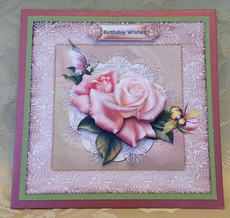 Rose and Bee 7x7 Card with Decoupage by Deloraine Neubauer