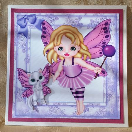 Cute Faerie in Lilac with Her Faerie Kitty 8x8 by Deloraine Neubauer