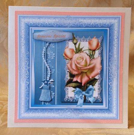 Beautiful Roses in a Blue Frame  by Deloraine Neubauer
