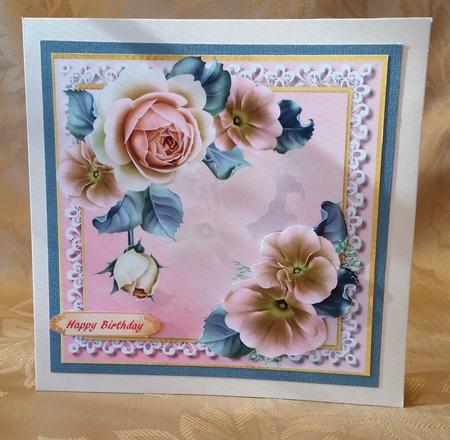 Beautiful Soft Pink Roses on Cutout Lace  by Deloraine Neubauer