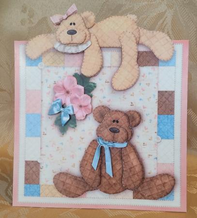 Patchwork Teddy Friends - Vertical Foldback with Decoupage by Deloraine Neubauer