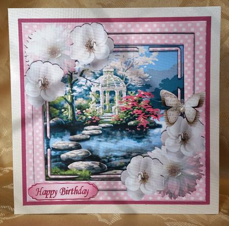Pretty Japanese Water Garden in Pink Polkadot Frame 8x8 by Deloraine Neubauer