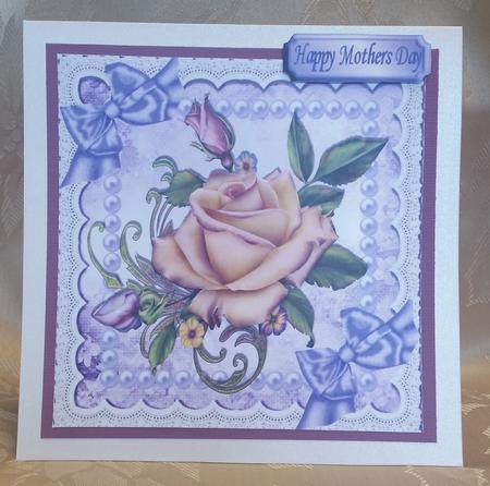 Purple and Cream Roses, Pearls, Lace and Bows 8x8 by Deloraine Neubauer