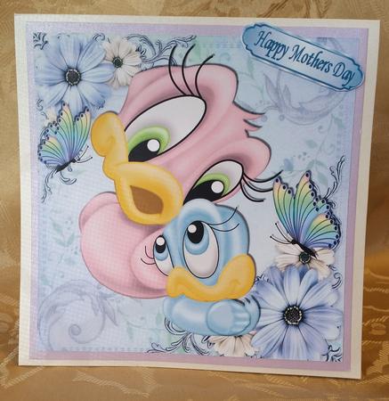Mummys Little Chick with Butterflies and Flowers on Lace 8x8 by Deloraine Neubauer
