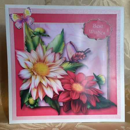 Beautiful Dahlias & Butterfly 8x8 Quick Topper by Deloraine Neubauer