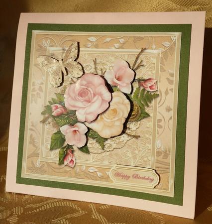 Pink and Cream Flowers Card Front by Deloraine Neubauer
