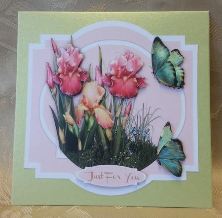 Lovely Blush Irises on a Shaped Card  by Deloraine Neubauer