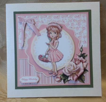 Girl with Basket of Flowers Square Card Front by Deloraine Neubauer