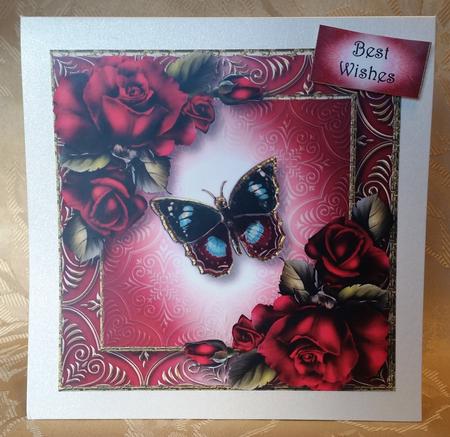 Vintage Butterfly & Magenta Roses 8x8 Quick Topper by Deloraine Neubauer