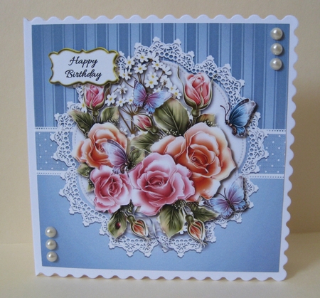 Beautiful 7 X 7 Floral Topper Plus Gift Tag (Blue) by Deloris Thiede