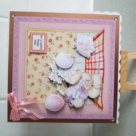 300dpi,6x6ins topper & decoupage, teddies with flowers and presents- Birthday female, Daughter, Daughter-in-law, Auntie, Sister, mum by Denise Barber