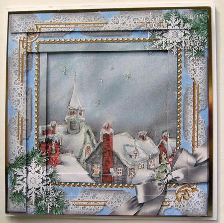 Rooftops Snow Spiral Edge Stacker Card Front by Denise Bending