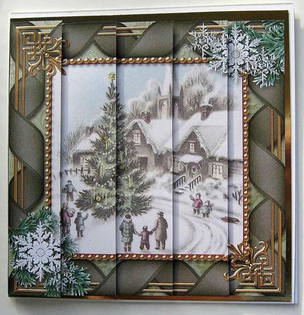 Village Scene Snow Ribbon One Edge Side Stacker by Denise Bending