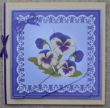 Pansy on Butterfly Lace Fan Pyramage Topper by Denise Bending