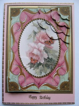 Pink Butterfly Rose Bracket 7x5in Duo Scallop Corner Stacker by Denise Bending