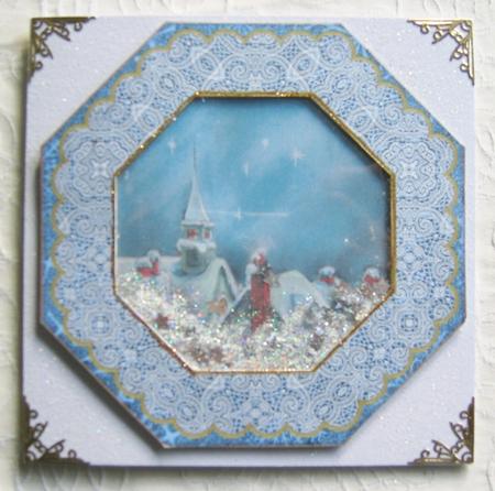 Christmas Rooftops Octagon Card Base Shaker Frame by Denise Bending