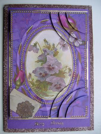 Purple Pansy Butterflies 7x5inch All 4 Corner Stacker by Denise Bending
