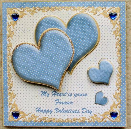My Heart is Yours Valentine Blue Spottted Cut and Fold Card by Denise Bending
